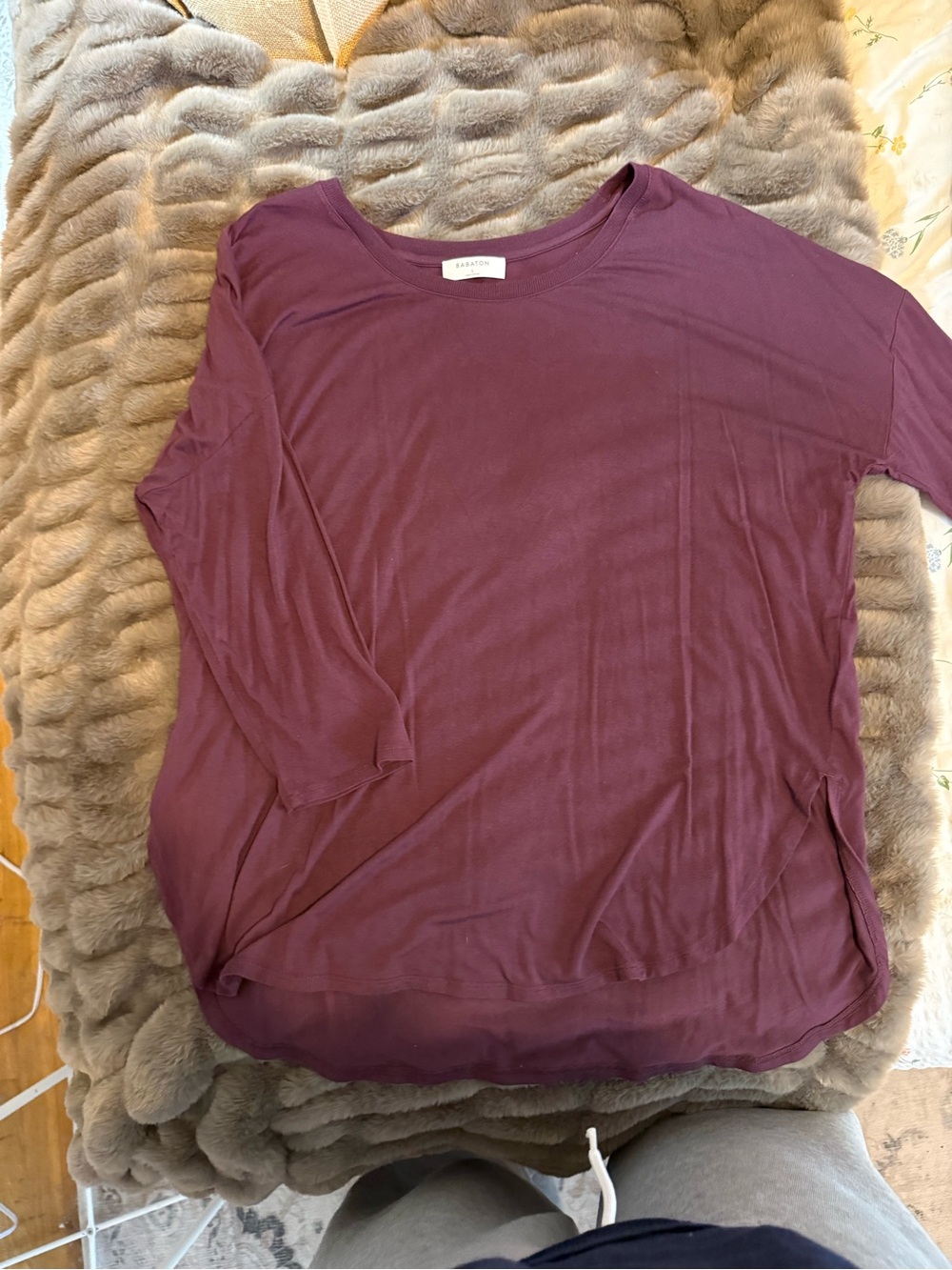 Babaton Relaxed Scoop-Neck Long Sleeve Top in Plum
